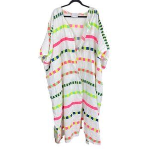 We Are Leone Striped Swim Bathing Suit Cover Up Neon Multicolor One Size
